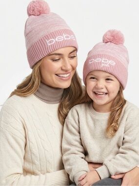 bebe Pink Knit Pom Beanie Set